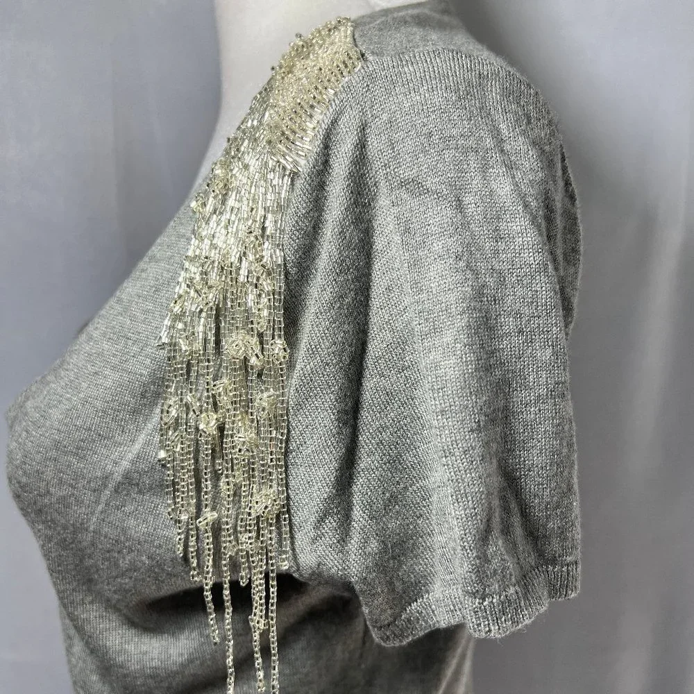 Magaschoni Silk & Cashmere Gray Short Sleeve V-Neck Sweater Sz S